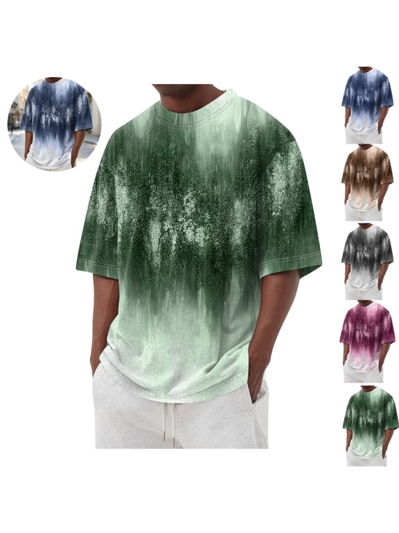 Mens Graphic Crewneck Tshirt Summer Plus Size Short Sleeve Lightweight Tops Gradient Color Casual Big and Tall Tees