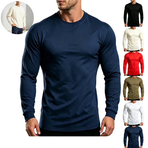 Mfakffe Mens Long Sleeve T Shirts Crew Neck Casual Basic Pullover Shirt Casual Basic Tee Soft Breathable Lightweight Tops