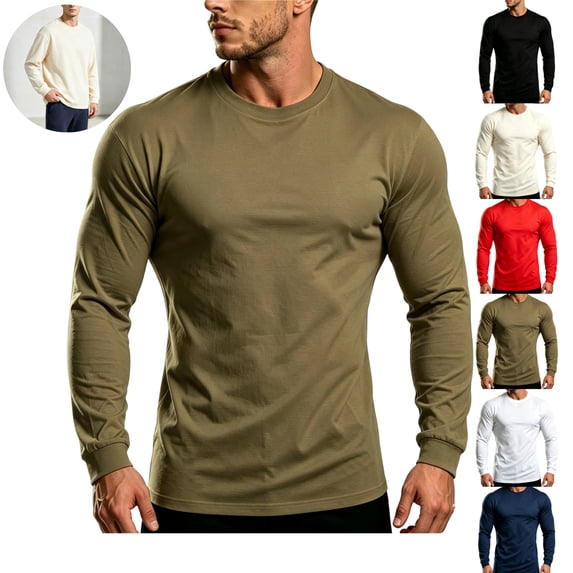 Mfakffe Mens Long Sleeve T Shirts Crew Neck Casual Basic Pullover Shirt Casual Basic Tee Soft Breathable Lightweight Tops