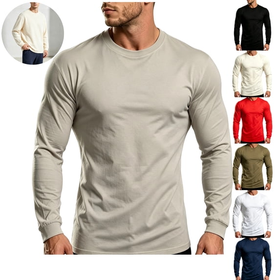 Mfakffe Mens Long Sleeve T Shirts Crew Neck Casual Basic Pullover Shirt Casual Basic Tee Soft Breathable Lightweight Tops