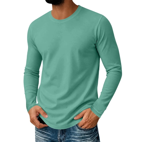 Mfakffe Mens Long Sleeve Tee Shirts Spring Fall Crew Neck Tops Solid Casual Basic Tees Soft Stretch T-Shirts For Daily Wear