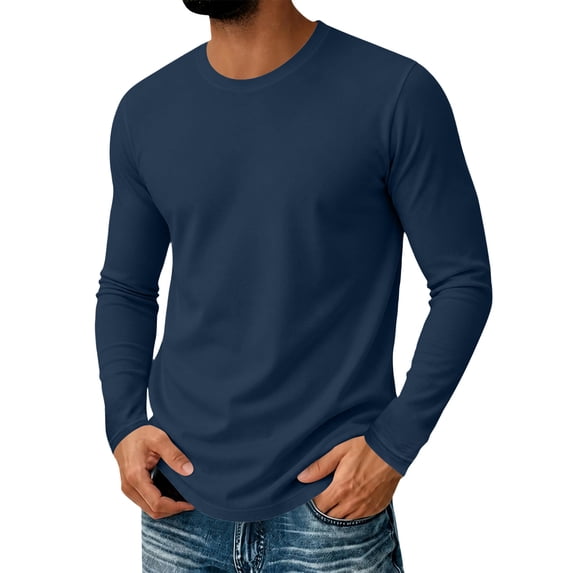 Mfakffe Mens Long Sleeve Tee Shirts Spring Fall Crew Neck Tops Solid Casual Basic Tees Soft Stretch T-Shirts For Daily Wear