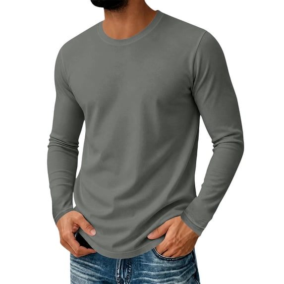 Mfakffe Mens Long Sleeve Tee Shirts Spring Fall Crew Neck Tops Solid Casual Basic Tees Soft Stretch T-Shirts For Daily Wear