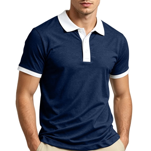 Mfakffe Mens Polo Shirts Summer Casual Golf T Shirt Big and Tall Short Sleeve Collared Tee Office Cotton Top (Navy, M)