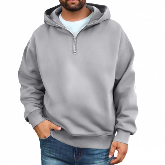 Mfakffe Mens Quarter Zip Hoodies Casual Long Sleeve Drop Shoulder Sweatshirt Pullover Streetwear Top