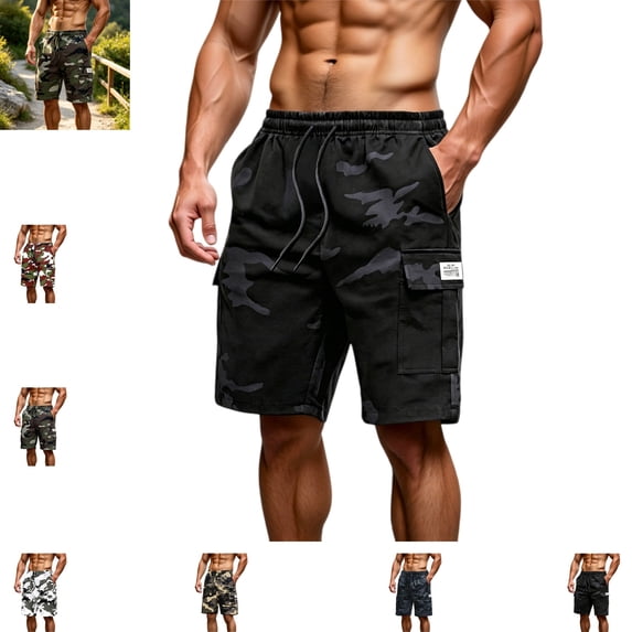 Mfakffe Mens Shorts Casual Camouflage Print Comfy Fashion Multi-Pocket Design Cargo Shorts Versatile Cool Loose Sport Shorts