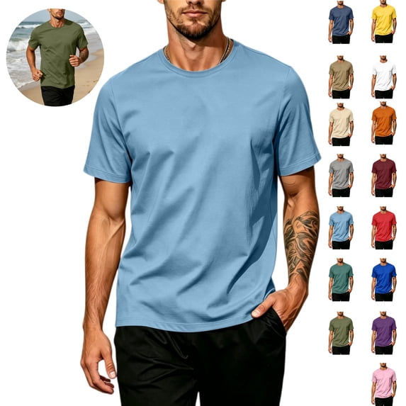 Mfakffe Mens Summer Shirts Big and Tall Casual T-Shirt Lightweight Short Sleeve Undershirts Athletic Crew Neck Clothes(Blue,M)