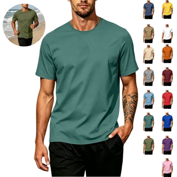 Mfakffe Mens Summer Shirts Big and Tall Casual T-Shirt Lightweight Short Sleeve Undershirts Athletic Crew Neck Clothes(Green,L)