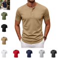 thumbnail image 1 of Mfakffe Mens T-shirt Casual Henley Neck Comfy Fitness Outdoor Sport Shirt Breathable Short Sleeve Versatile Solid Color Top, 1 of 5