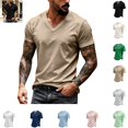 thumbnail image 1 of Mfakffe Mens T-shirt Casual V-Neck Short Sleeve Breathable Fitness Shirt Lightweight Comfy Versatile Sport Top, 1 of 3