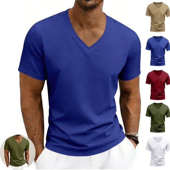 Mfakffe Mens V-Neck Short Sleeve T-Shirt Breathable Loose Fit Casual Athletic Tee Lightweight Basic Summer Tops for Daily Wear