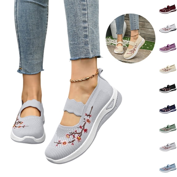 Mfakffe Orthopedic Shoes for Women Fashion Slip on Mesh Breathable Sneakers Arch Support Closed Toe Mary Jane Shoes Comfy Non Slip Walking Loafers(Gray)