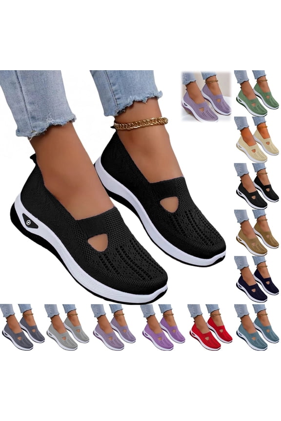 Orthopedic Shoes for Women 2026 Dressy Slip on Non Slip Mesh Sneakers Summer Walking Comfy Closed Toe Arch Support Shoes (Black)