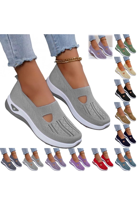 Orthopedic Shoes for Women 2026 Dressy Slip on Non Slip Mesh Sneakers Summer Walking Comfy Closed Toe Arch Support Shoes (Gray)