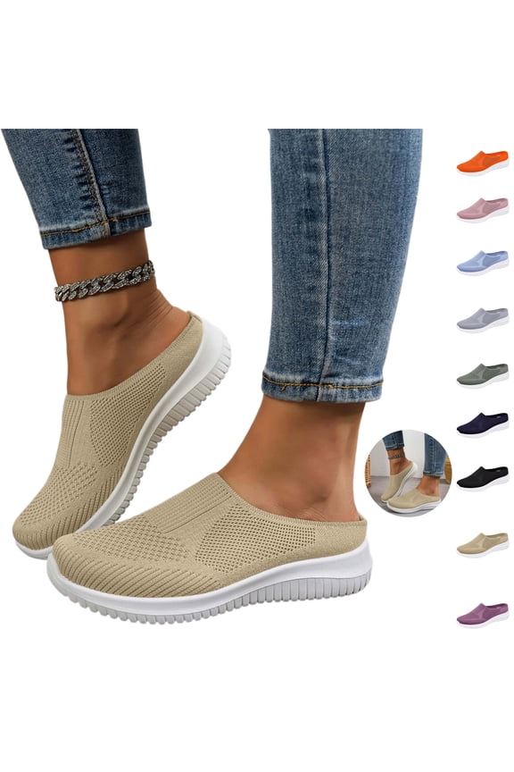 Orthopedic Shoes for Women Mesh Breathable Non Slip Sneakers Arch Support Casual Walking Shoes Comfy Slip on(Beige)