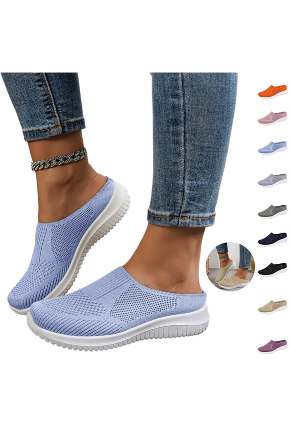 Orthopedic Shoes for Women Mesh Breathable Non Slip Sneakers Arch Support Casual Walking Shoes Comfy Slip on(Light Blue)