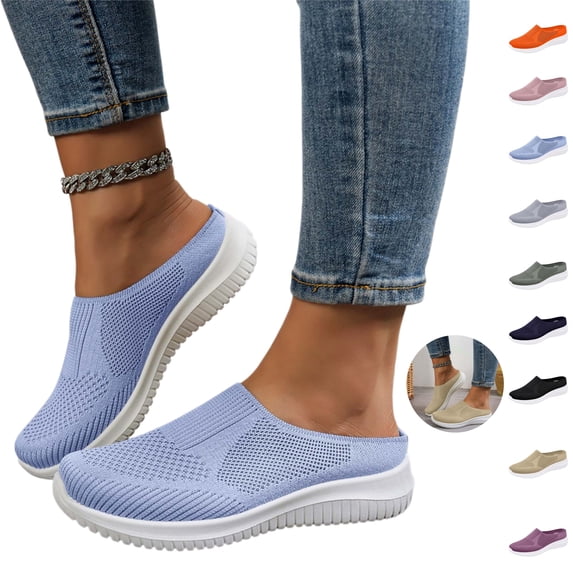 Mfakffe Orthopedic Shoes for Women Mesh Breathable Non Slip Sneakers Arch Support Casual Walking Shoes Comfy Slip on(Light Blue)
