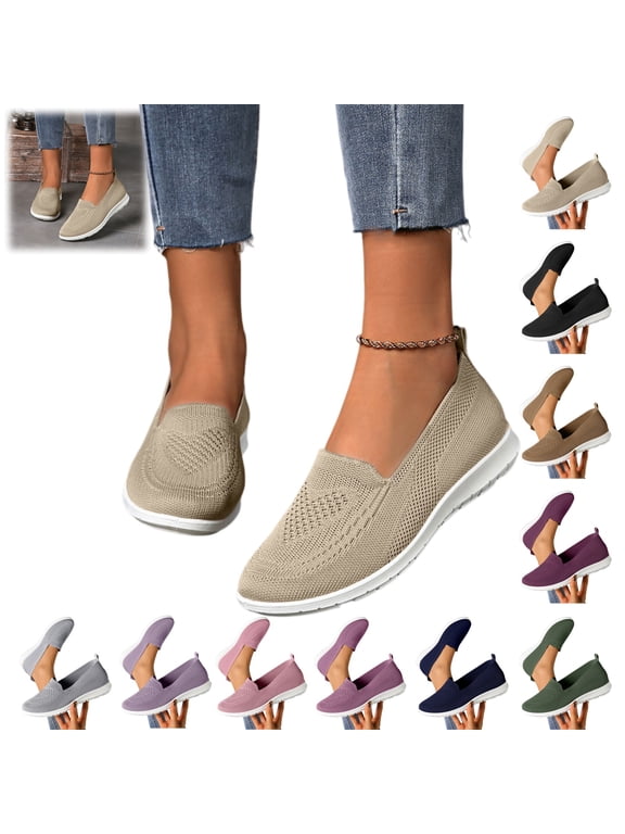 Orthopedic Shoes for Women Summer Walking Slip on Non Slip Arch Support Sneakers Dressy Breathable Mesh Closed Toe Shoes (Beige)