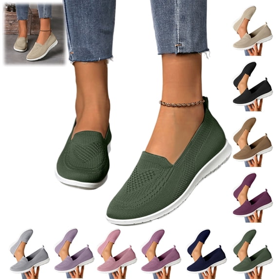 Mfakffe Orthopedic Shoes for Women Summer Walking Slip on Non Slip Arch Support Sneakers Dressy Breathable Mesh Closed Toe Shoes (Green)