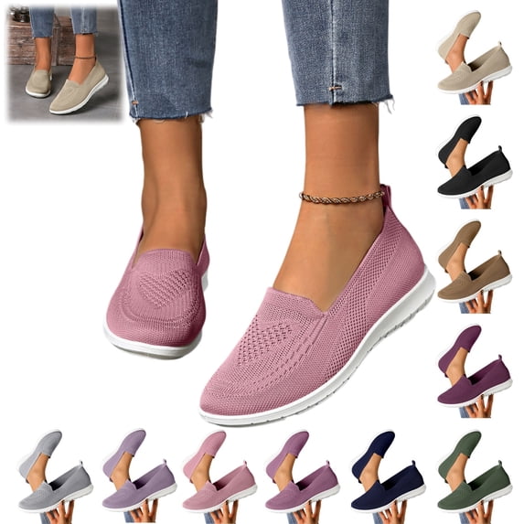 Mfakffe Orthopedic Shoes for Women Summer Walking Slip on Non Slip Arch Support Sneakers Dressy Breathable Mesh Closed Toe Shoes (Pink)