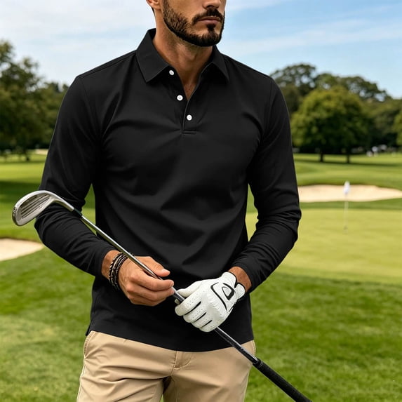 Mfakffe Polo Shirts For Men Long Sleeve Golf Shirts Quick Dry Lightweight 3-Button Performance Work Fishing Athletic