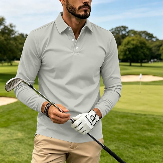 Mfakffe Polo Shirts For Men Long Sleeve Golf Shirts Quick Dry Lightweight 3-Button Performance Work Fishing Athletic