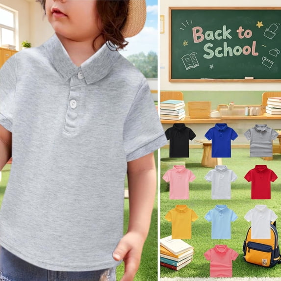 Mfakffe Polo Shirts for Kids Back To School Baby Short Sleeve School Uniform Toddler Summer Collared T Shirts Casual Vacation Tops (Light Gray, 9-10 Years)