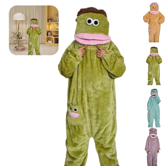 Mfakffe Silly Big Mouth Monster Onesie Plush Warmth Hooded One Piece Pajamas, Cozy Home Loungewear (No Shoes No Comb Included)