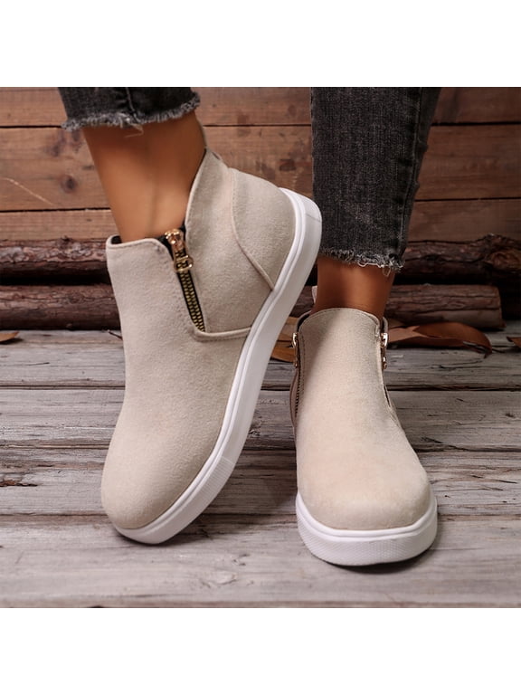 Sneakers for Women Round Toe Outdoor Fashion Comfy Double Zipper Deco Casual Non Slip Sneakers Retro Versatile Warm Walking Shoes