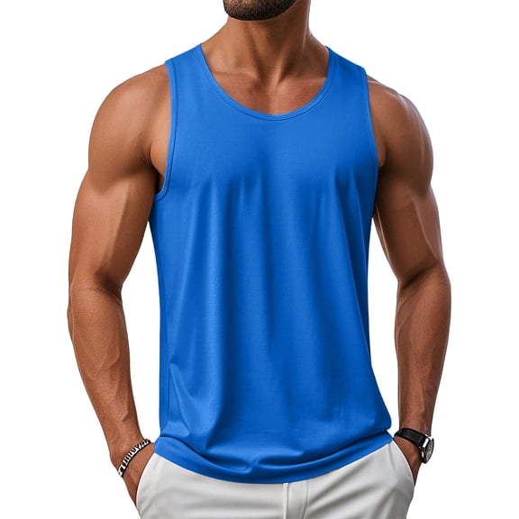 Mfakffe Summer Tank Tops Men Big and Tall Quick Dry Sleeveless Undershirt Casual Shirts Lightweight Crew Neck Top (Royal Blue, XL)