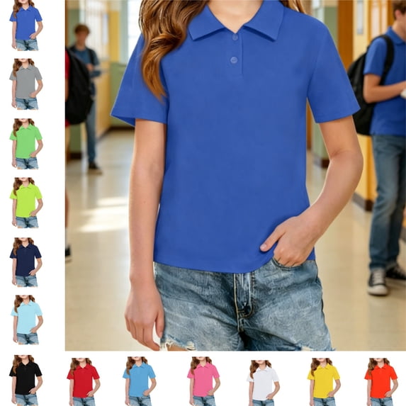 Mfakffe Toddler Girls Polo Shirt Back To School Casual School Uniform Short Sleeve Collared T Shirts Cute Top(Blue,9-10 Years)
