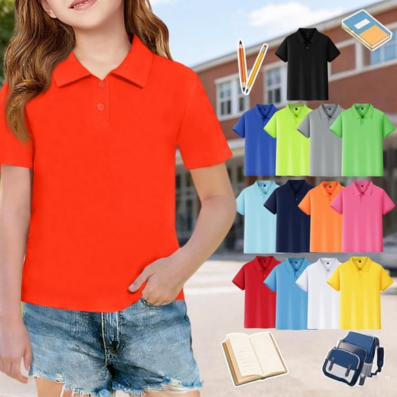 Mfakffe Toddler Girls Polo Shirts Back To School Short Sleeve School Uniform Summer Casual T Shirts Vacation Collared Top (Orange, 9-10 Years)