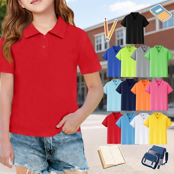 Mfakffe Toddler Girls Polo Shirts Back To School Short Sleeve School Uniform Summer Casual T Shirts Vacation Collared Top (Red, 8-9 Years)