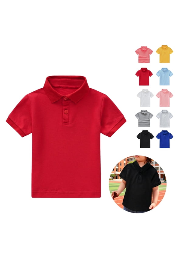 Toddler Polo Shirts Summer Back To School School Uniform Short Sleeve Comfortable Casual Lapel Collar T Shirts(Red,3-4 Years)