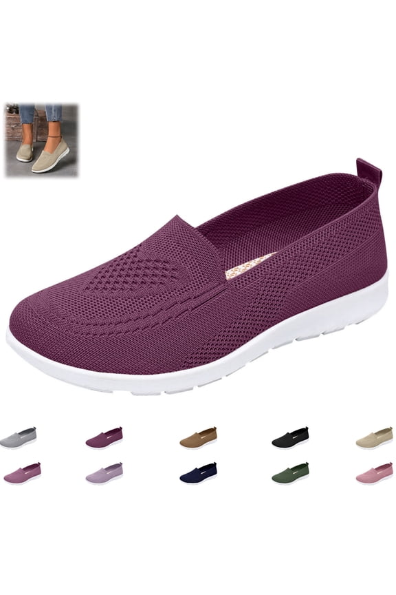 Women's Breathable Fly Woven Mesh Sneakers Casual Outdoor Non-Slip Walking Shoes Lightweight Sneaker(Dark Purple)