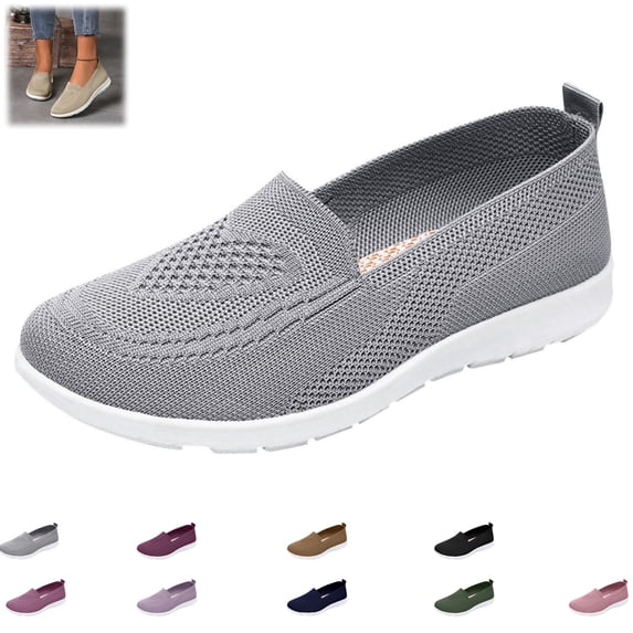 Mfakffe Women's Breathable Fly Woven Mesh Sneakers Casual Outdoor Non-Slip Walking Shoes Lightweight Sneaker(Gray)