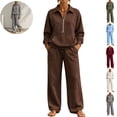thumbnail image 1 of Mfakffe Womens 2‑Piece Casual Outfit Half‑Zip Collared Top and Wide Leg Pants Set Loose Relaxed Matching Tracksuit for Daily Wear, 1 of 6