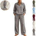 thumbnail image 1 of Mfakffe Womens 2‑Piece Casual Outfit Half‑Zip Collared Top and Wide Leg Pants Set Loose Relaxed Matching Tracksuit for Daily Wear, 1 of 6