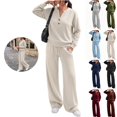 thumbnail image 1 of Mfakffe Womens 2‑Piece Tracksuit Set Henley Long Sleeve Top & Drawstring Wide Leg Pants Loose Soft Matching Loungewear Outfit, 1 of 5