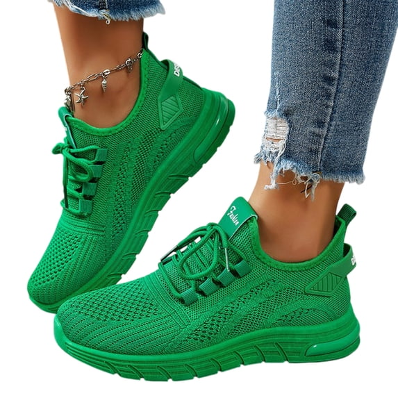 Mfakffe Womens Breathable Hollow Knit Sneakers Lace Up Lightweight Cushioned Running Shoes Non Slip Fashion Casual Walking Trainers