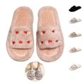 thumbnail image 1 of Mfakffe Womens Heart Embroidery Fuzzy Slide Slippers Thick Plush Open Toe Warm Indoor Footwear for Bedroom Daily Home Use, 1 of 1