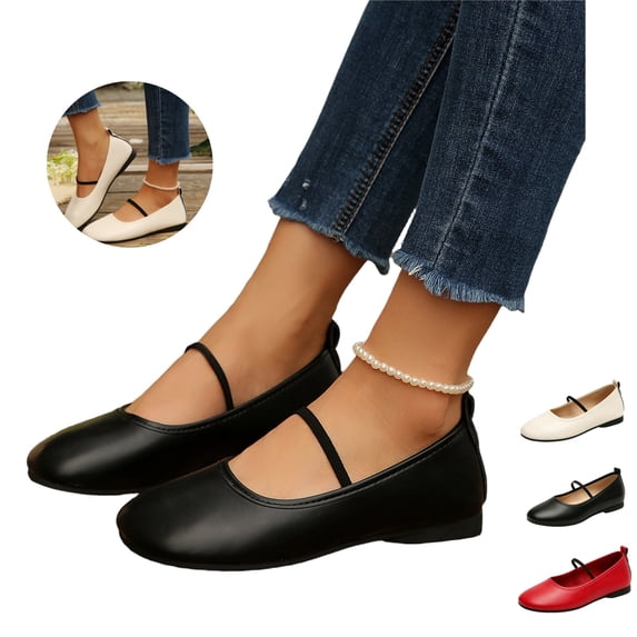 Mfakffe Womens Mary Jane Flat Shoes Round Toe Strap Slip On Casual Ballet Flats Versatile Lightweight Daily Non Slip Walking Shoes
