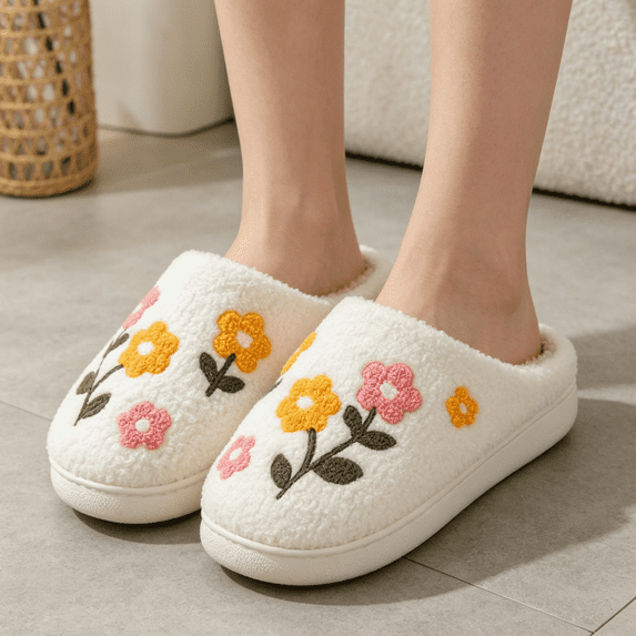 Mfakffe Womens Slippers Comfortable Casual Plush Slippers Soft Slip on Cotton Shoes White 9 Wide(EU:42)