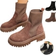 thumbnail image 1 of Mfakffe Womens Sock Ankle Boots Round Toe Knit Patchwork Booties Slip On Platform Chunky Short Chelsea Boots for Fall Winter Daily Casual Wear, 1 of 5