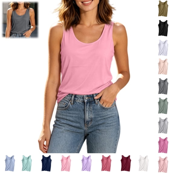 Mfakffe Womens Tank Tops with Built In Bras Casual Workout Sleeveless Racerback Shirts Comfy Yoga Camisole Tops Undershirt (Pink, L)