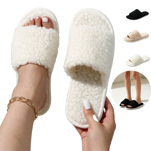 Mfakffe Womens Ultra-Soft Fuzzy Open Toe Cushioned Slippers Crossband Upper & Memory Foam Insole for Cozy Non-slip Walking Shoes