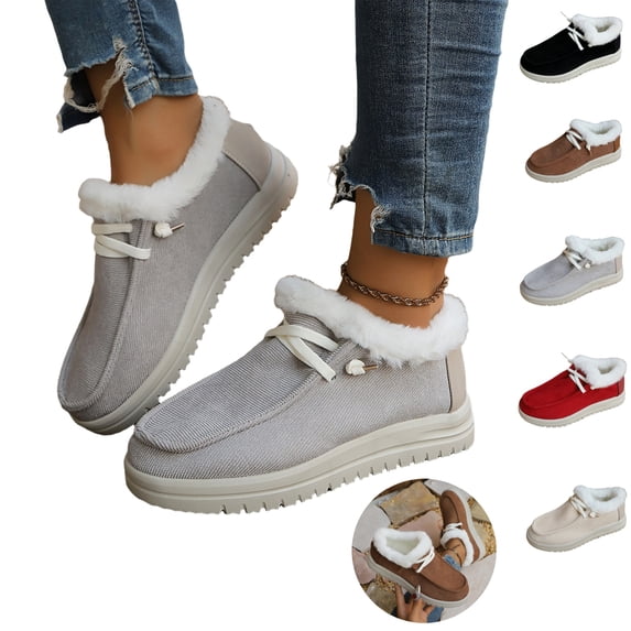 Mfakffe Womens Winter Ankle Boots Lace Up Round Toe Warm Flat Shoes Cozy Cold Weather Casual Non Slip Snow Booties