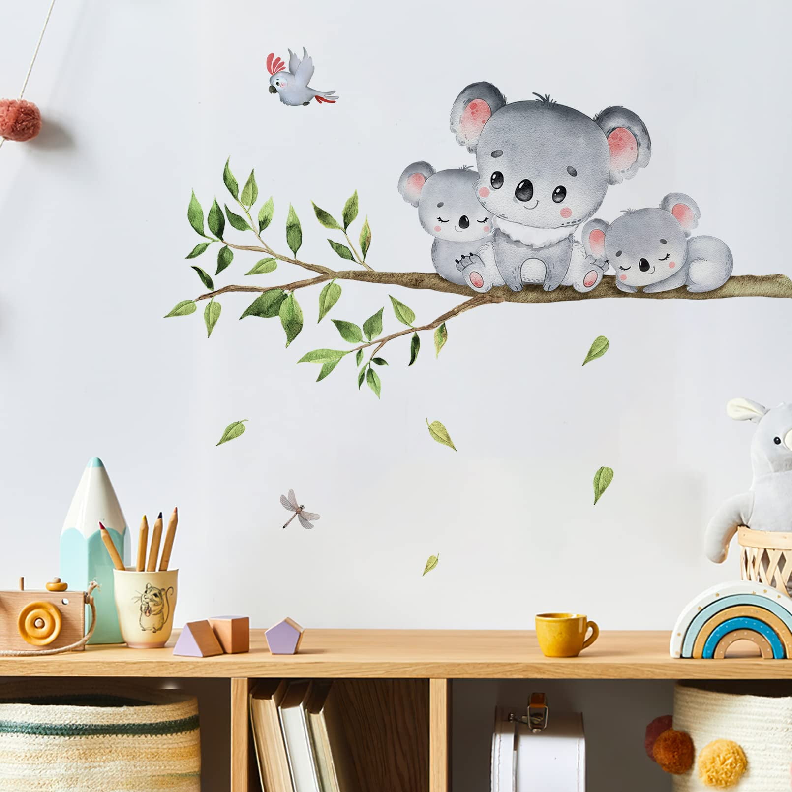 Mfault Large Koala Tree Branch Jungle Wall Decals Stickers, Forest Koala Bear Animal Nursery