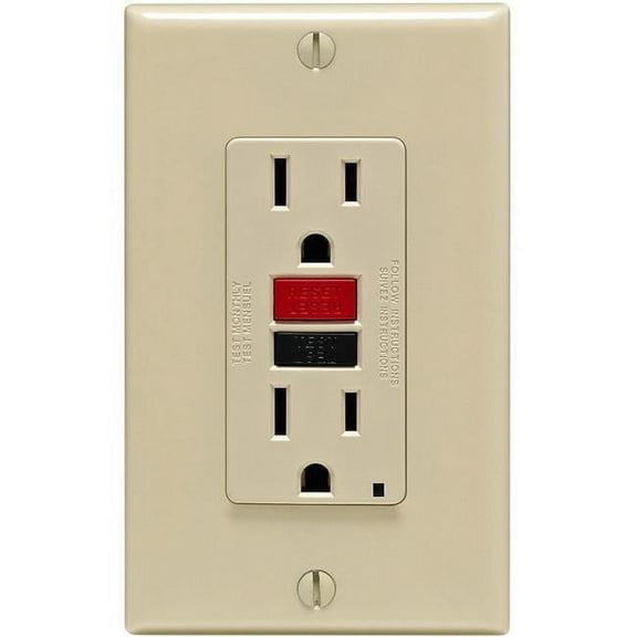 Mfg C21-GFNT1-RNI Self-Test 15A GFCI Outlet With Wall Plate, Ivory