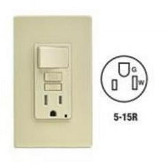 Mfg C21-GFSW1-00I Self-Test Tamper Resistant GFCI Switch & Outlet Combination With Wallplate, Ivory